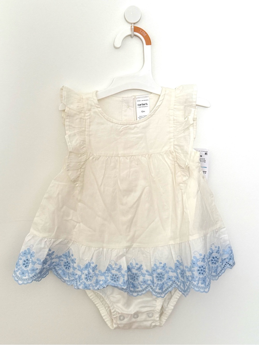 Carter's Cream Baby Dress Bodysuit with Blue Floral Hem